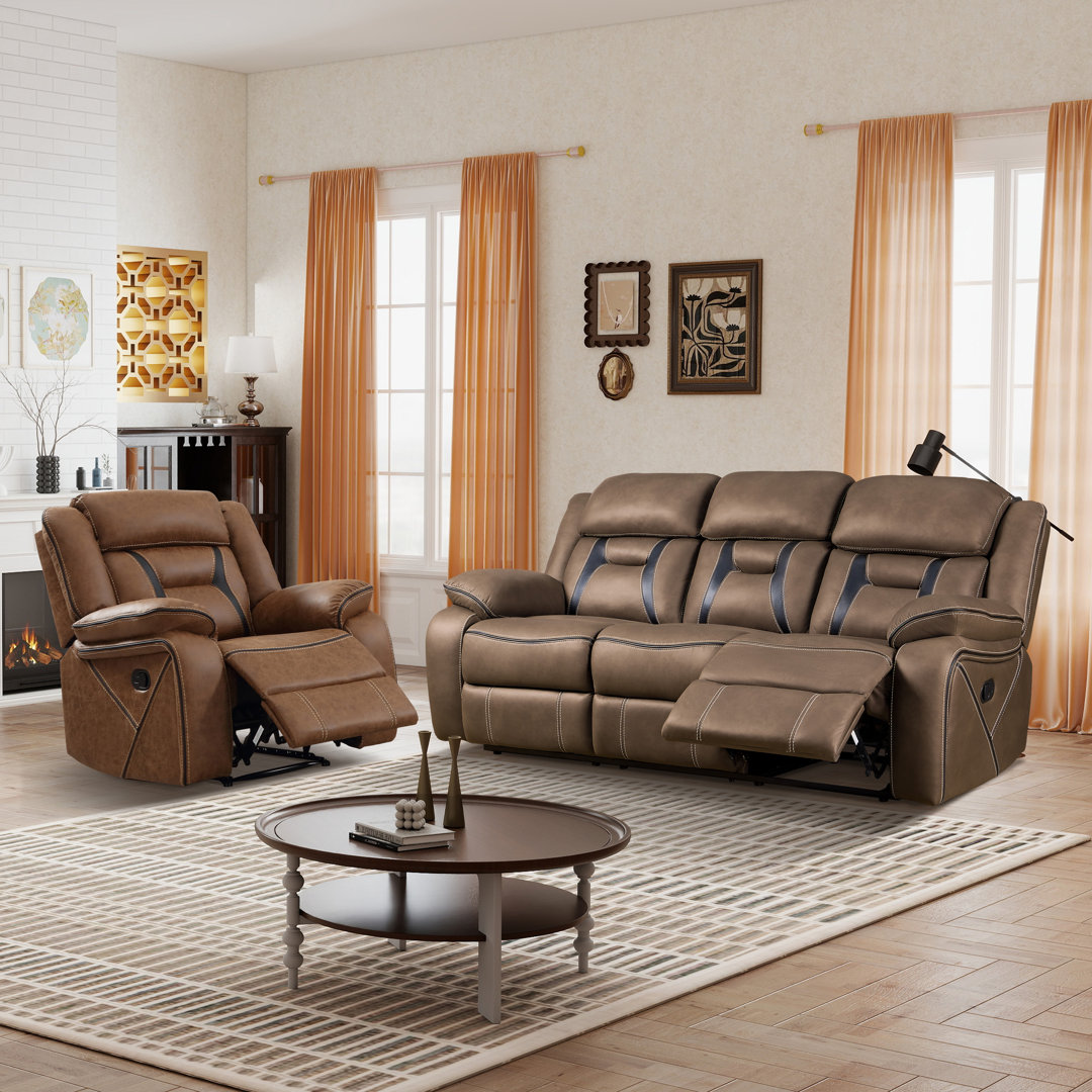 Iridessa 2-Piece Modern Top Vegan Leather Manual Reclining Living Room Set Ebern Designs