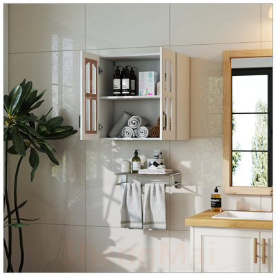 Vitrine murale à porte vitrée avec tablettes réglables pour le rangement dans la cuisine, la salle de bain et le salon