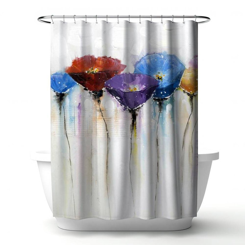Floral – Polyester Shower Curtain, Dye Sublimation Print, 71" W × 74" L