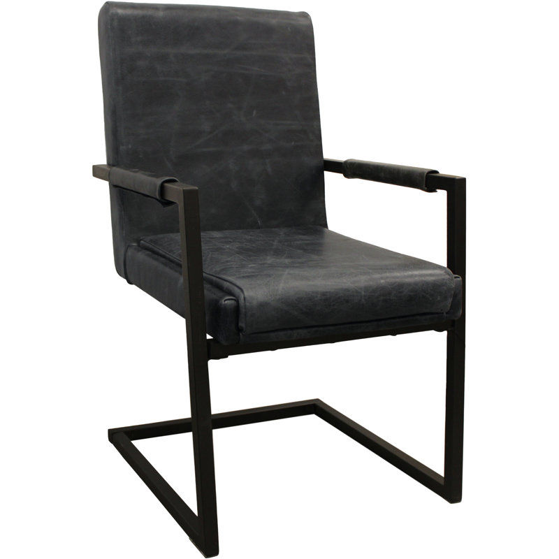 Fauteuil Tamaran, Cuir véritable noir antique