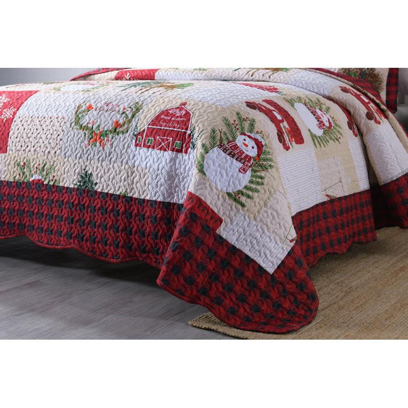 Polyester Plaid Quilt, Queen Quilt + 2 Standard Shams