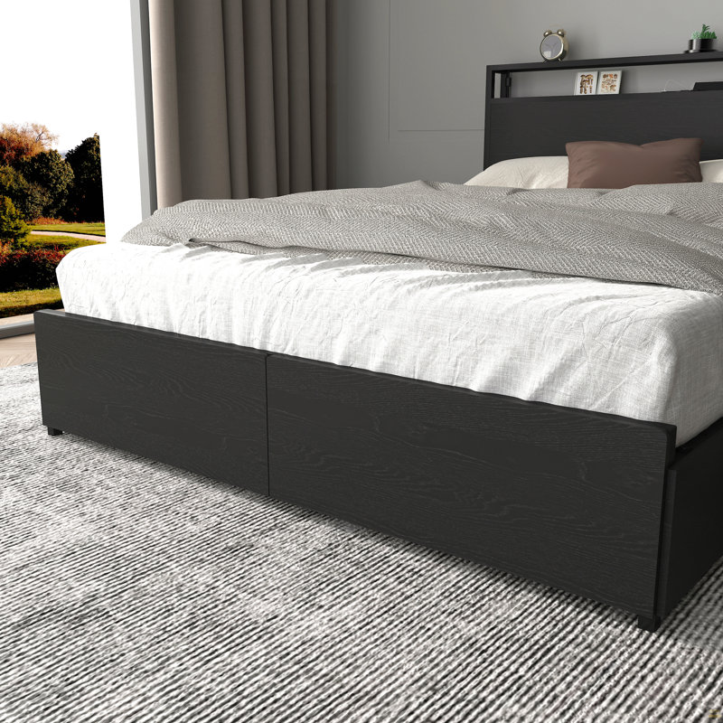 Full Bed Frame, Storage Headboard With Charging Station, Solid And Stable, Noise Free, Full