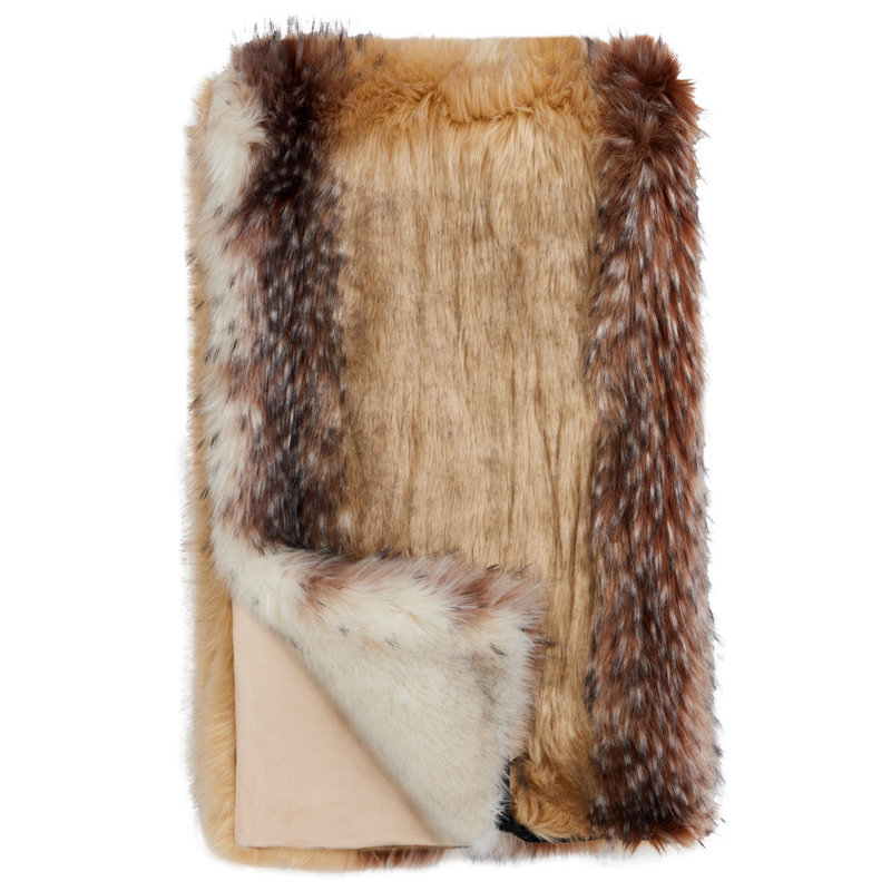 Limited Edition Arctic Wolf Faux Fur Throw Blanket, 60" x 72", Brown and Tan
