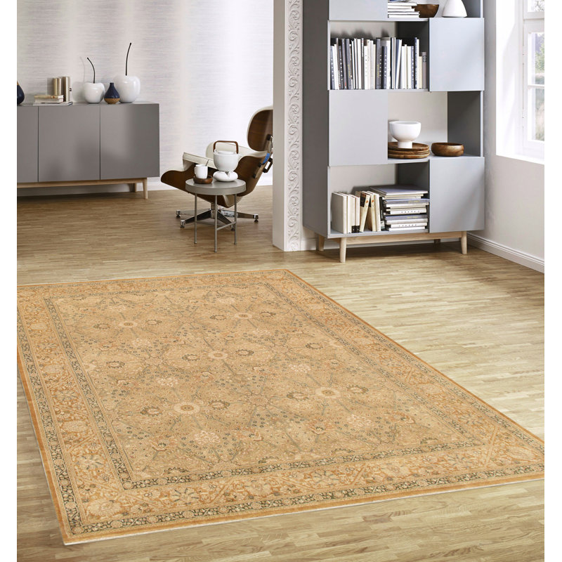 Baku Hand Knotted Wool Oriental Area Rug in Beige/Ivory/Green