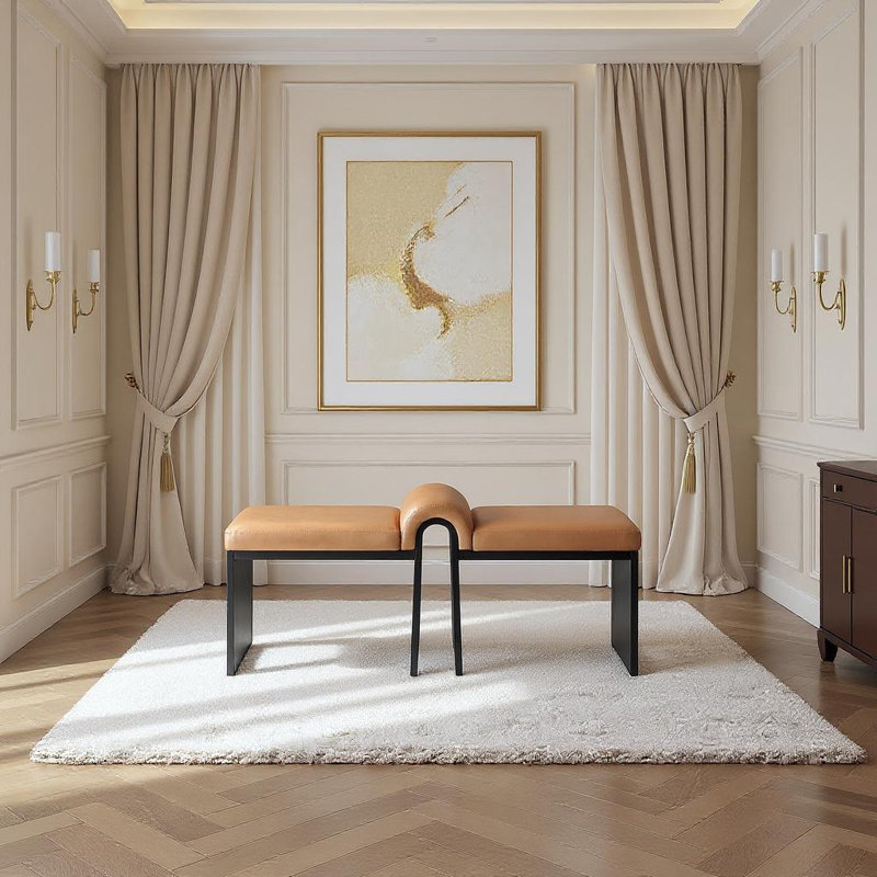 Banc en cuir Delphine Vegan, Noir, Cuir cognac végétalien