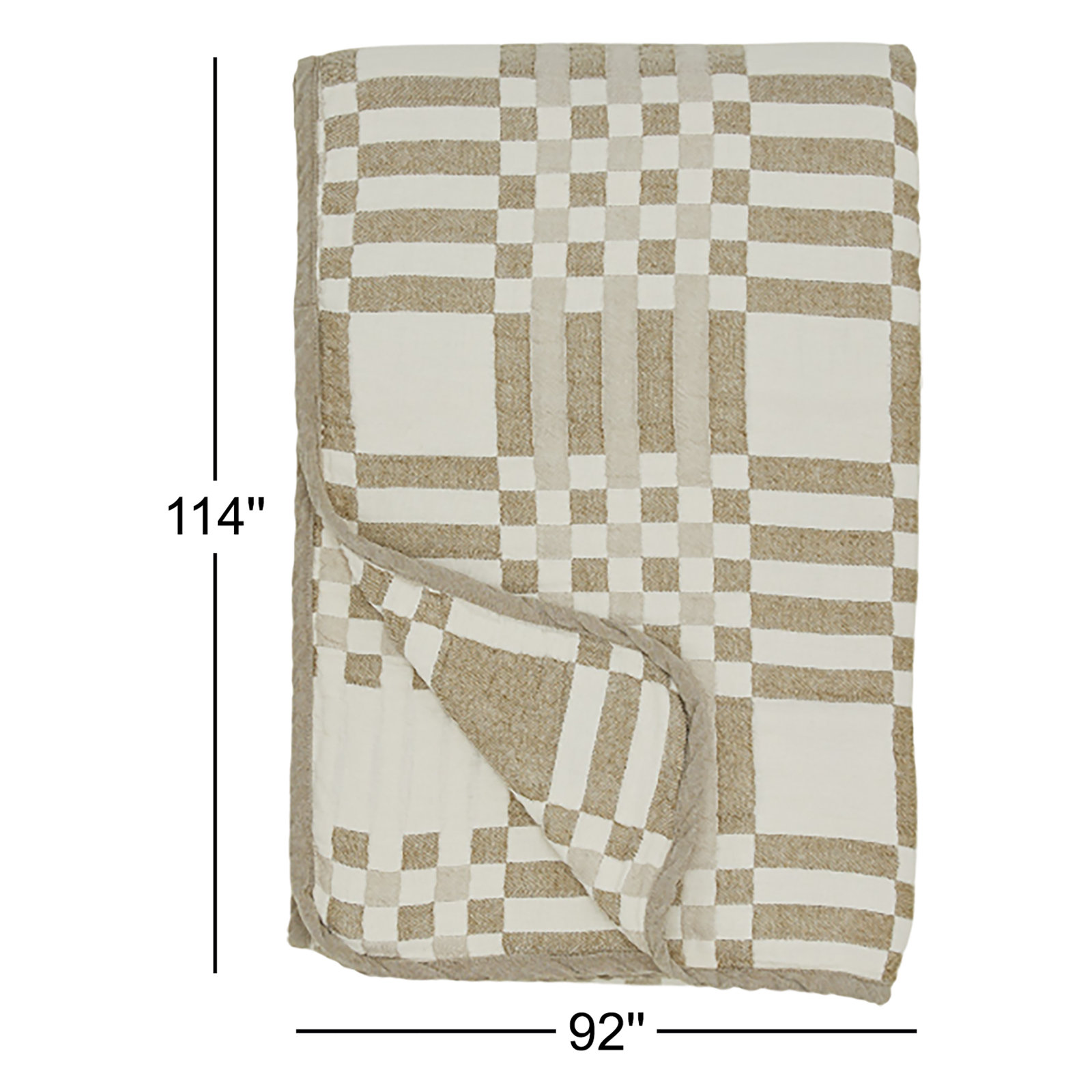 Simple Plaid Cotton Jacquard Throw Blanket, Ivory/Flax, King