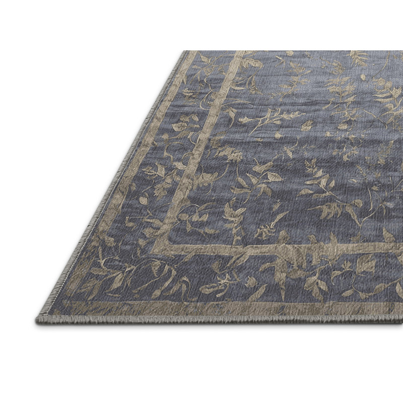 Machine Washable Gray Area Rug, Rectangle 7' x 10'