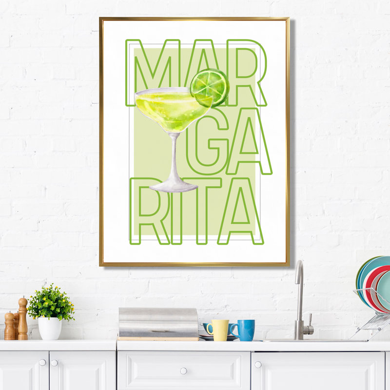 Lime Margarita mexicain cocktail III - décoration murale cocktails, Toile encadrée flottante dorée