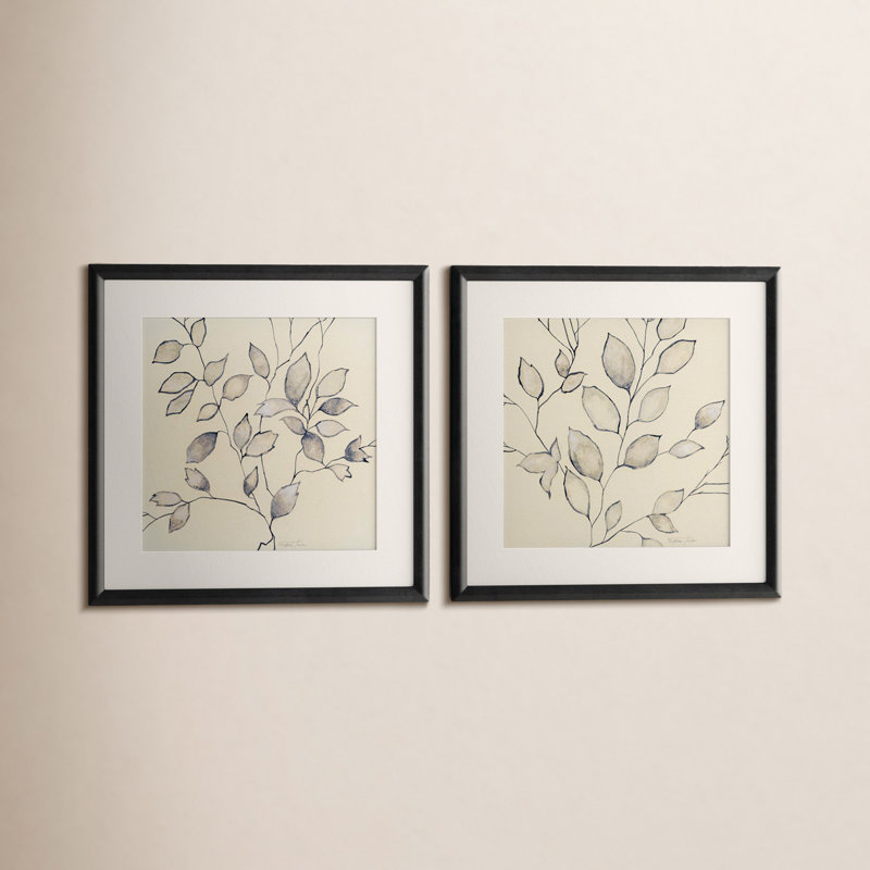 Whispering Leaves - 2 Piece Picture Frame Painting Print Set on Paper, Black