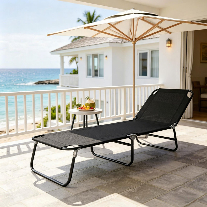 Fauteuil de bronzage extérieur, chaise longue pliante, Noir