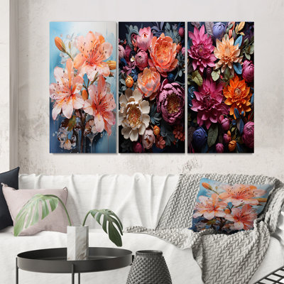 «Rhododendron Pink Collage», 3 pièces sur toile