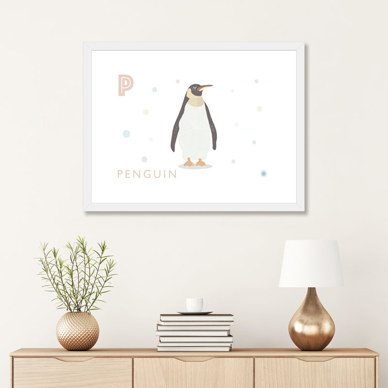 Pingouin - reproduction d'impression, Blanc, H 24 po x l 32 po x P 1 po, Papier encadré blanc