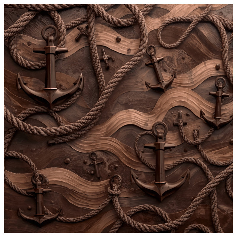 Brown Anchors Ropes Waves Blankets, 60in W x 80in H