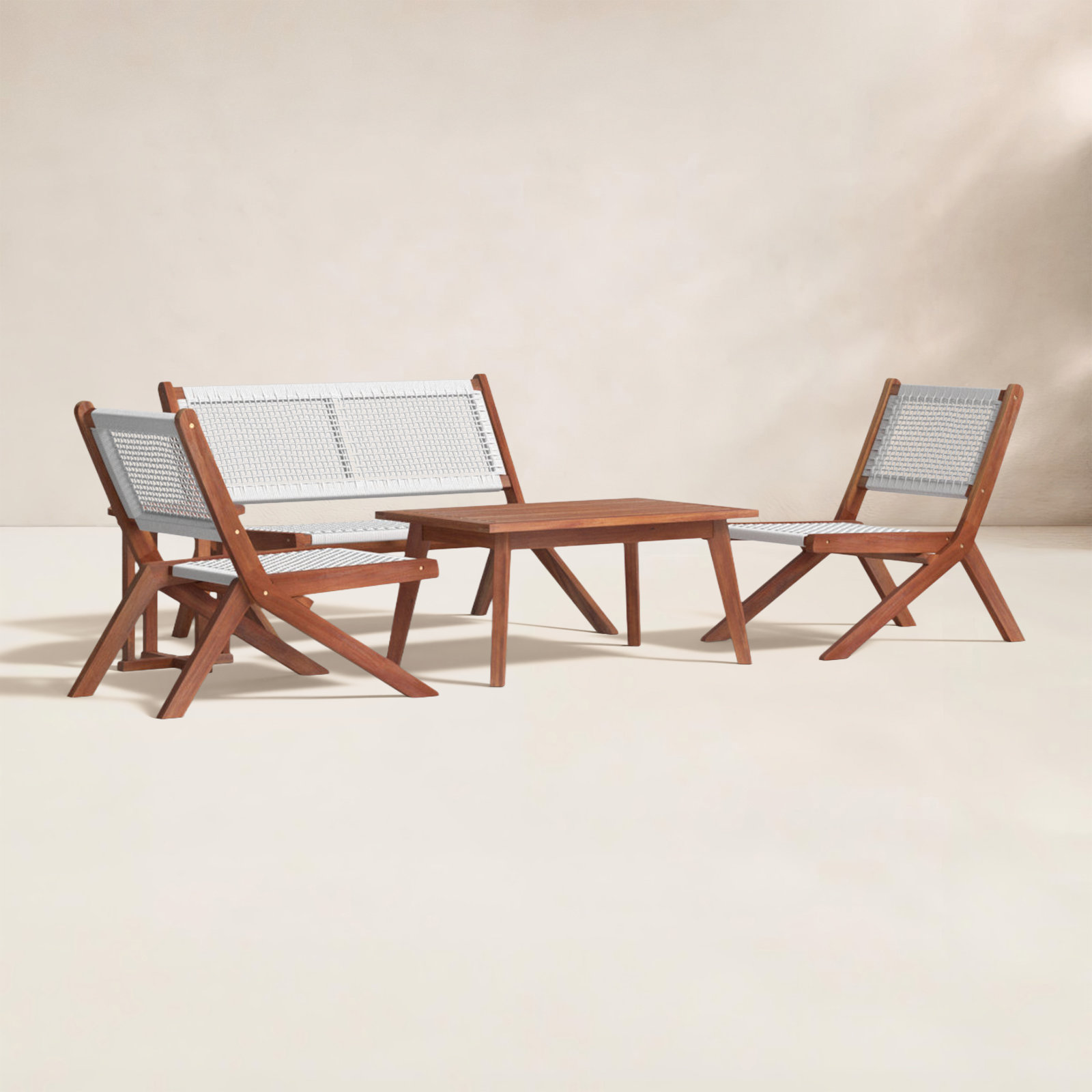 Kismet 4-Person Acacia Patio Seating Group, Natural/White