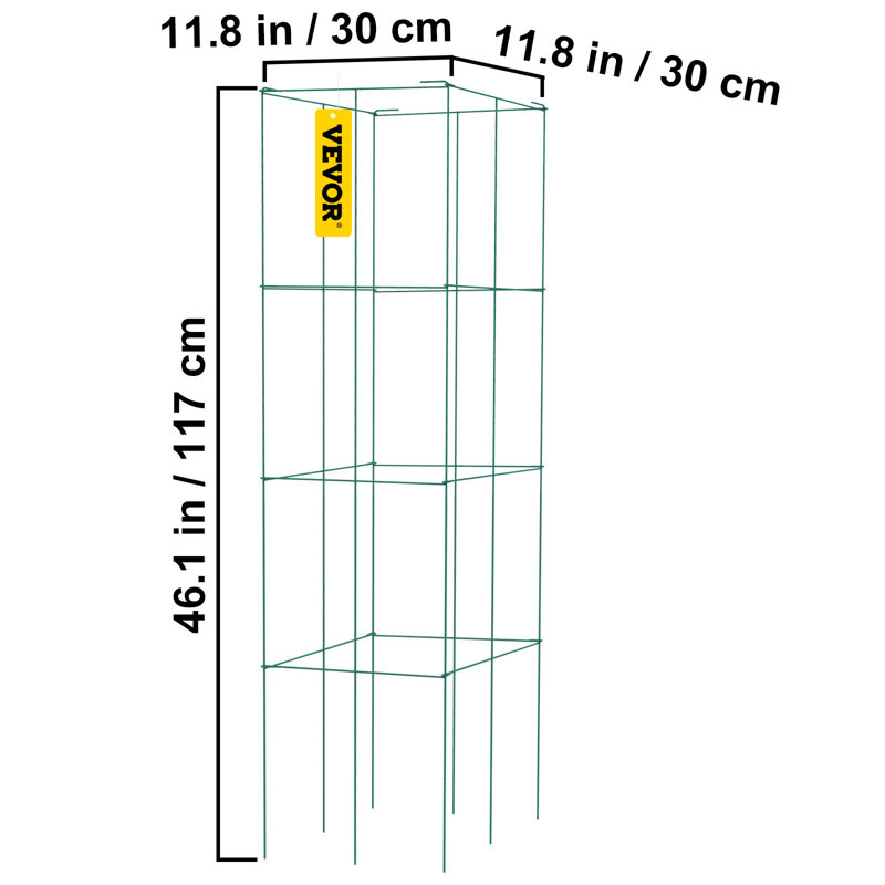 Green PVC-Coated Steel Tomato Plant Support Cages, Set of 10