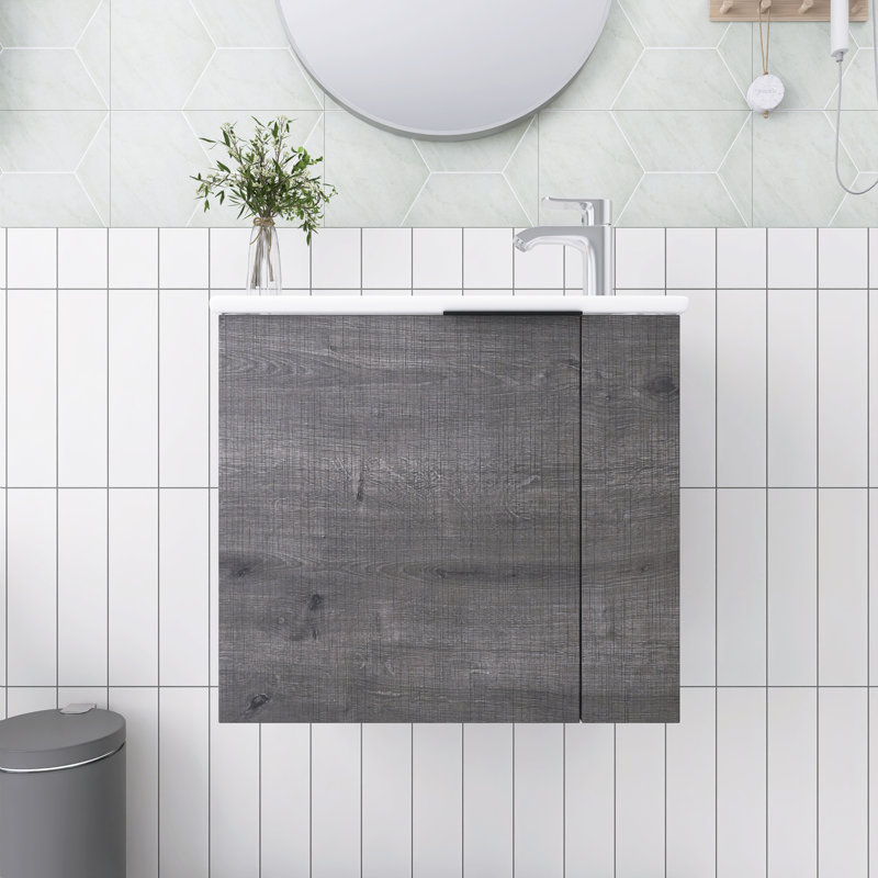 Petit meuble-lavabo flottant 22 po avec lavabo en céramique gris et lavabo intégré, Gris