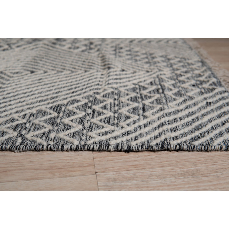 Black Handwoven Wool Stacked Chevron Diamond Geometric Modern Contemporary Carpet Rug, 2' x 8'