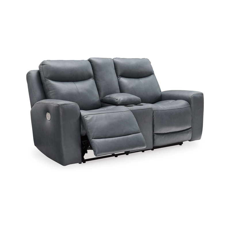 Causeuse inclinable à accoudoirs carrés en cuir 79 po Alvardo, Gris