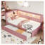 Lit plateforme simple tapissier avec lumières DEL et ports USB - Cadre de lit gigogne rose pour chambre d'enfant