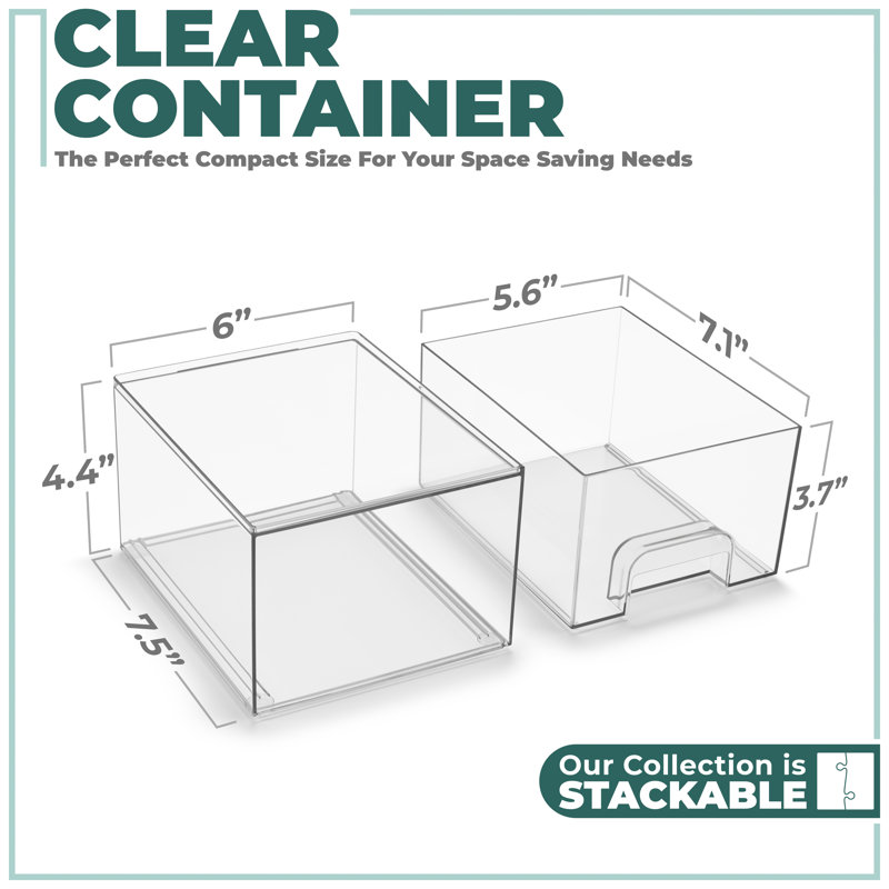 Sorbus Acrylic Storage Containers With Pull-out Drawers - 4 Pack 4.4” Clear Stackable Storage Bins Set For Bathroom Storage And Organization - Makeup Organizer Case