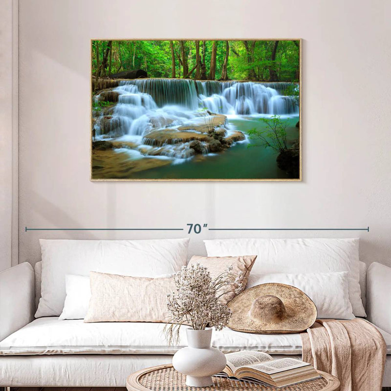Cascade de la forêt profonde de Kanchanaburi, Cadre flottant en bois naturel, 43 po x 29 po