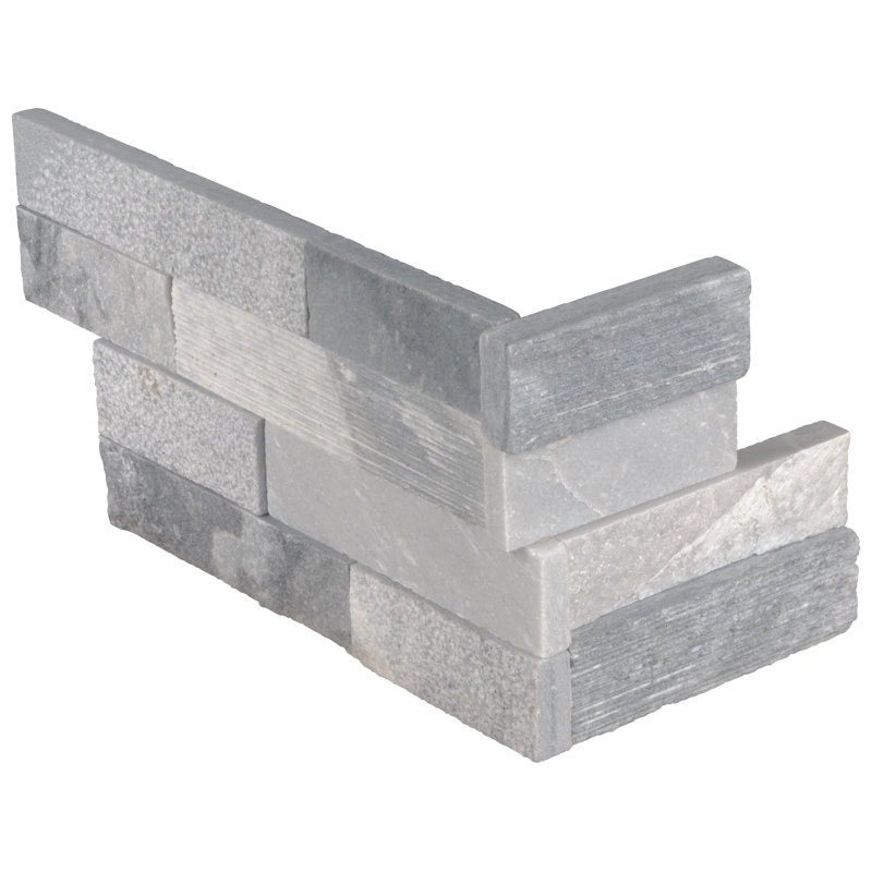 Stonecrest 6 in. x 18 in. Multi Finish Marble Ledger Corner Wall Tile, Auric White
