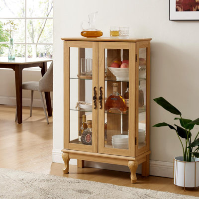Glass Cabinet with Tempered Glass Doors with Adjustable Shelves