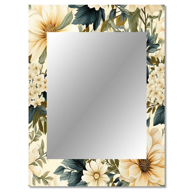 Antique Beige And Blue Peonies Flowers - Floral Decorative Mirror, Cottage Large Wall Mirror, Printed Metal Art, 40" x 30"