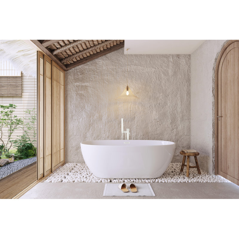 Cateisha 67'' x 30.7'' Soaking Acrylic Bathtub, Polished White