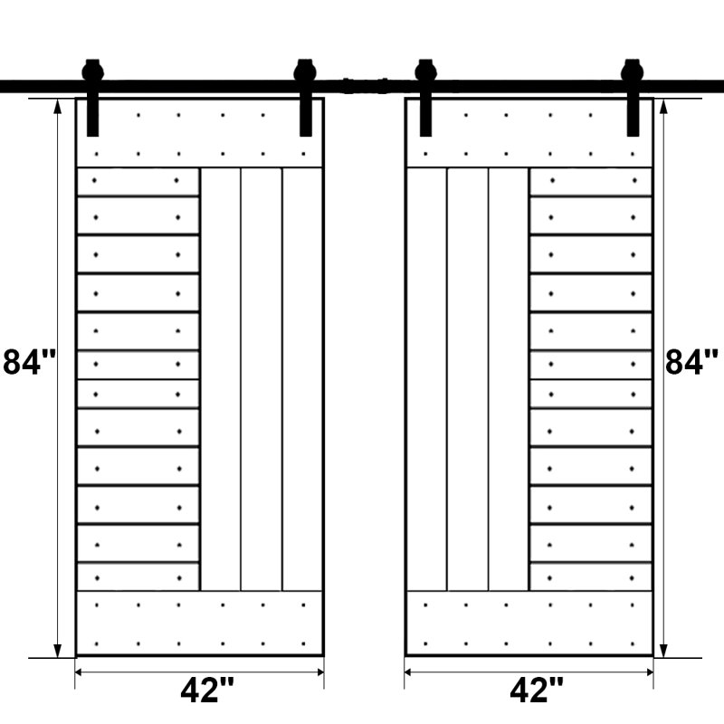 Pure White Solid Knotty Pine Wood Double Sliding Barn Door Kit