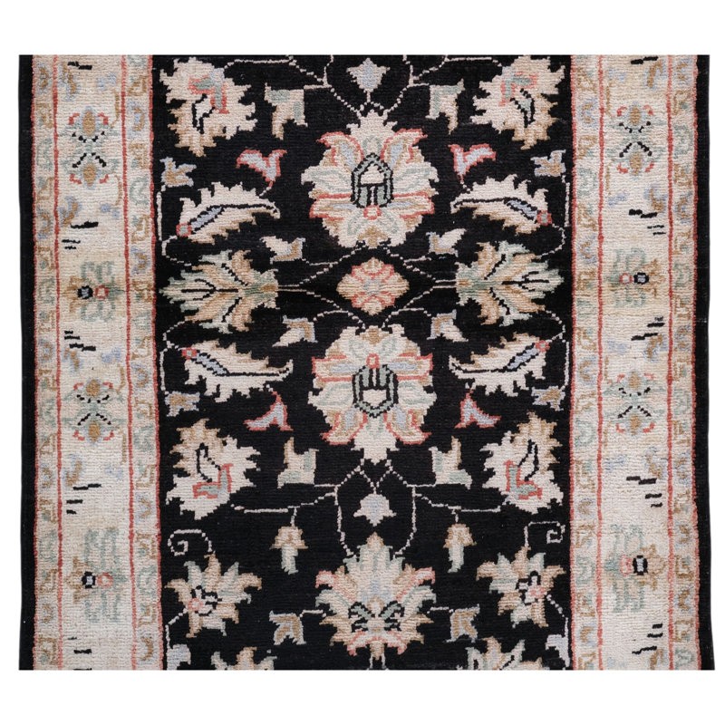High-Quality Hand-Knotted Black And Beige Area Rug