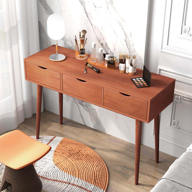 Writing Desk 48" Computer Desk Mid Century Modern Work Table With 3 Drawers