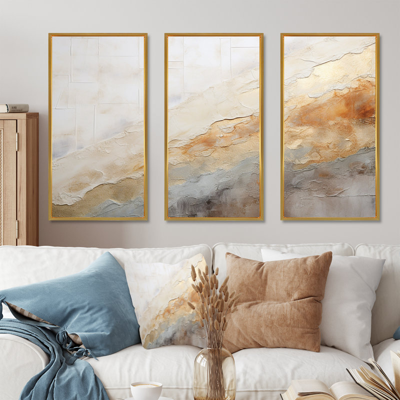 Oxford, ensemble d'art mural en toile marbrée, Cadre flottant doré, H 40 po x l 60 po x P 1 po