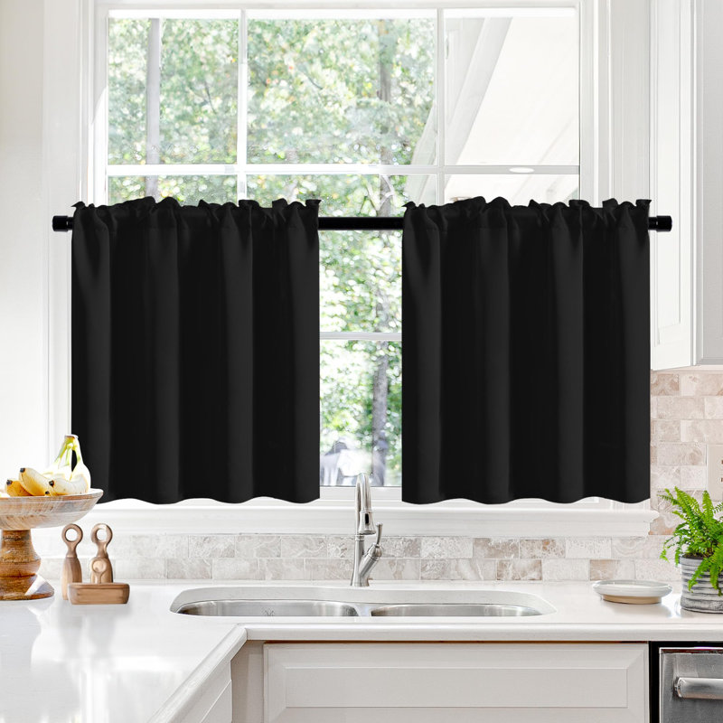 Short Room Darkening Thermal Insulated Window Curtains (Set of 2), 42" W x 30" L, Black