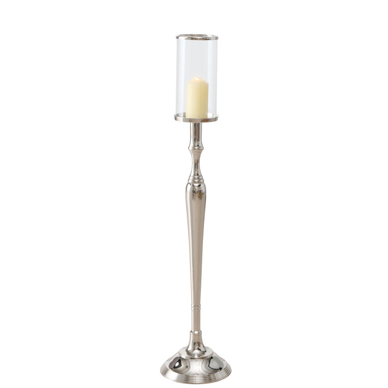 Grand Hotel Pillar Candle Holder With Glass Sleeve, Silver