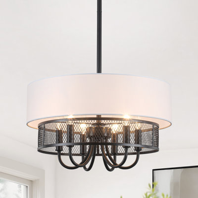 Lustre tambour 6 lumières 18,11 po à deux niveaux avec abat-jour en tissu pour salle à manger, salon, couloir
