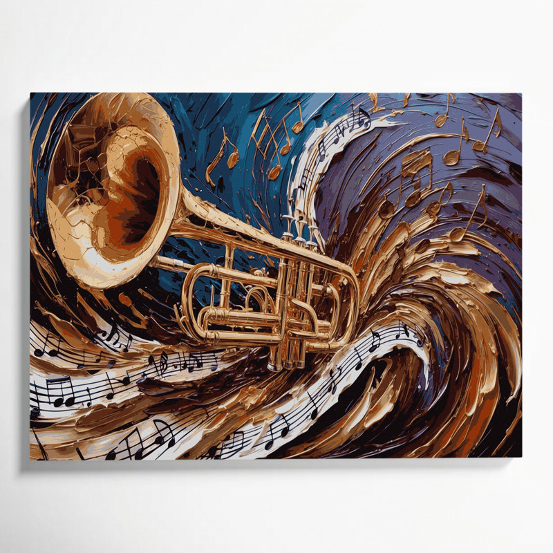 «Music Trombone», art mural sur toile noire, H 11 po x l 14 po