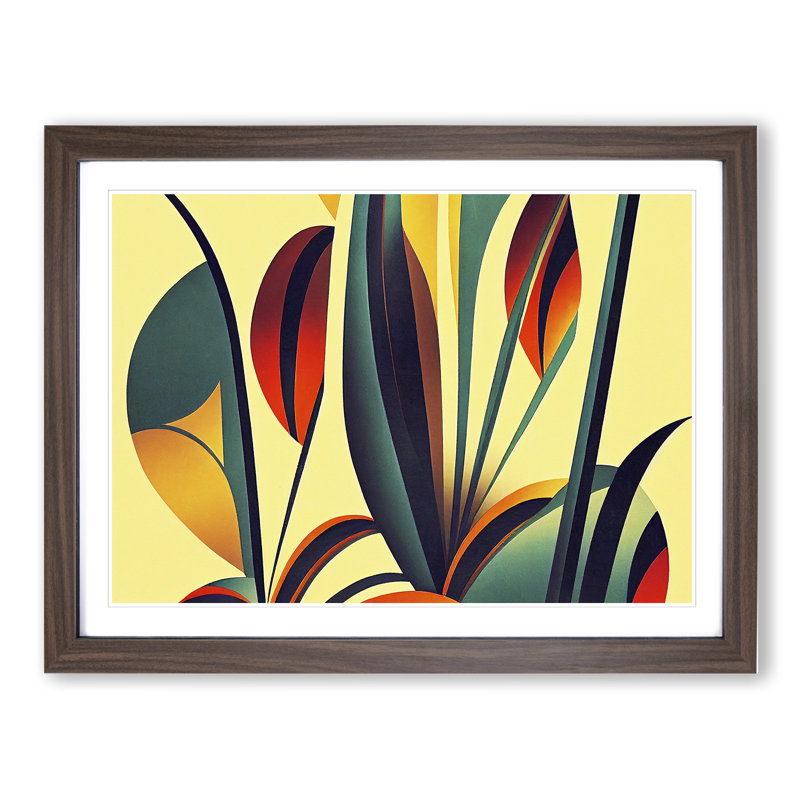Pleasing Flowers Deco Abstract - Single Picture Frame Print, 46cm H x 64cm W x 2cm D, Walnut Framed
