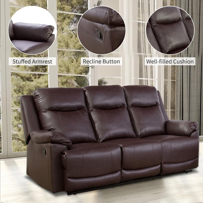 Almke 80.5'' Faux Leather Reclining Sofa, Brown