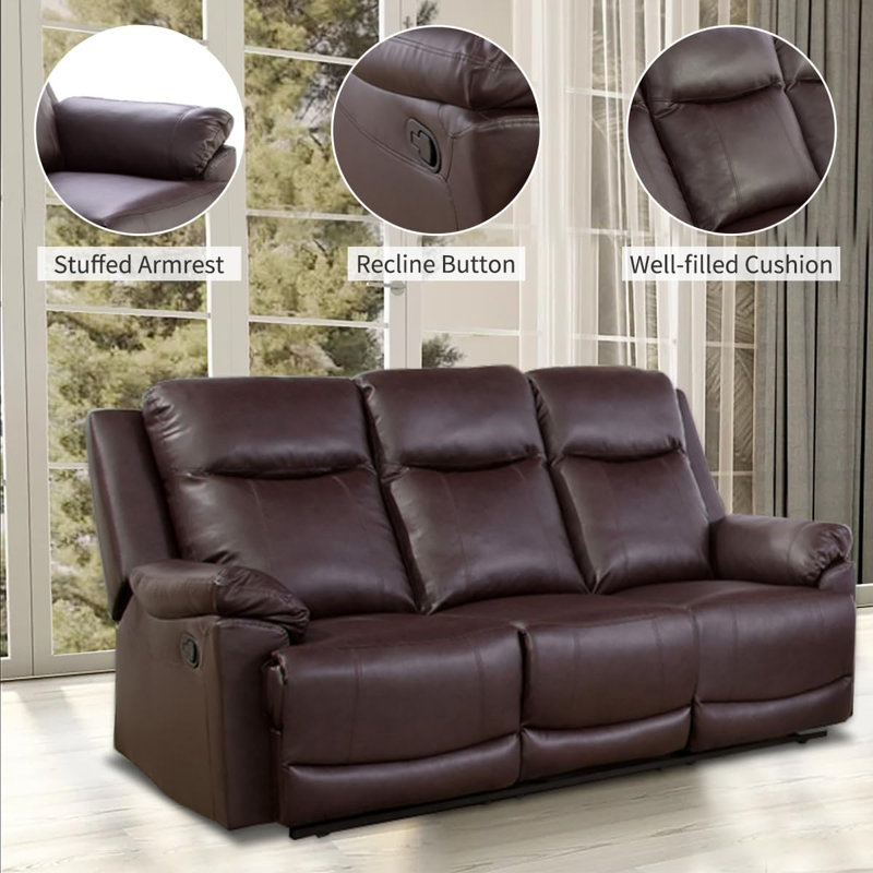 Almke 80.5 " Faux Leather Sofa Reclining, Brown