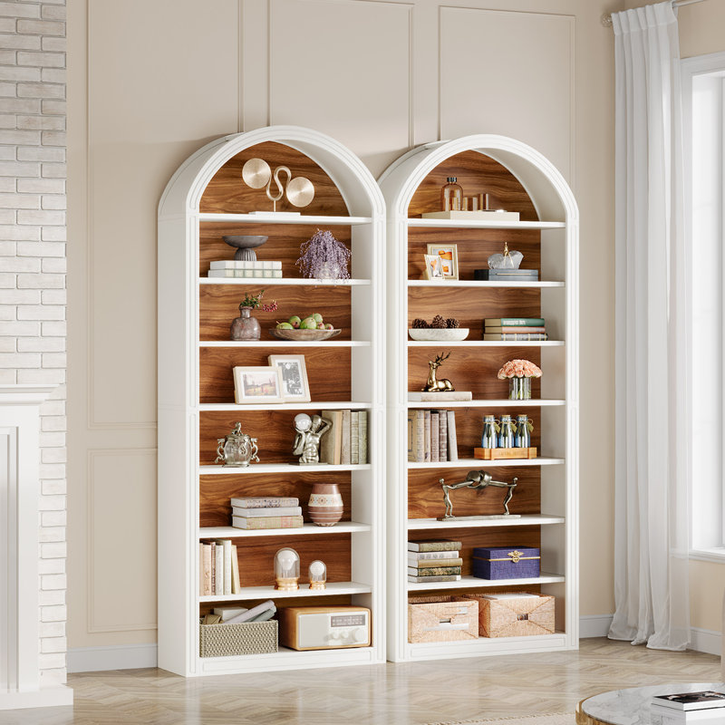 Set Of 2 Tall Arched Bookshelf, White