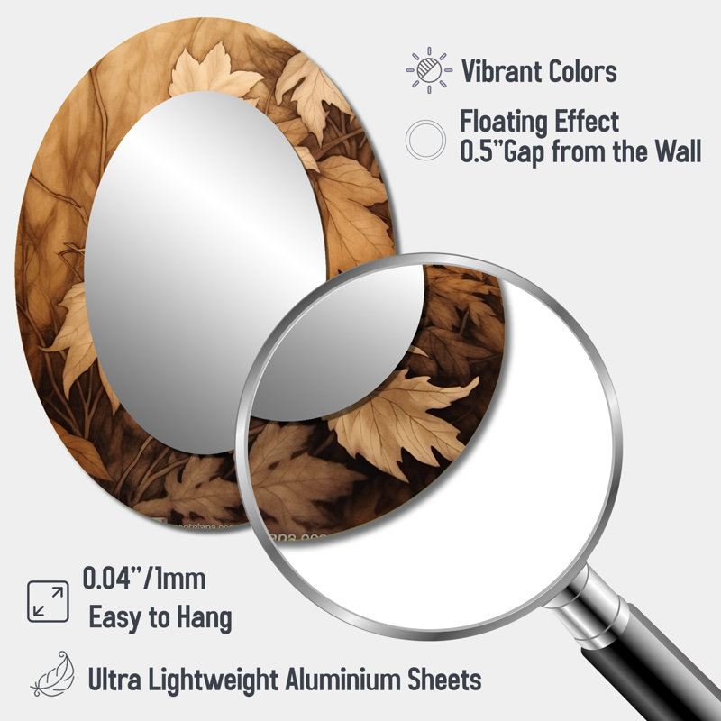 Miroir mural brun brun et feuilles «Harmony III», 40 po x 30 po