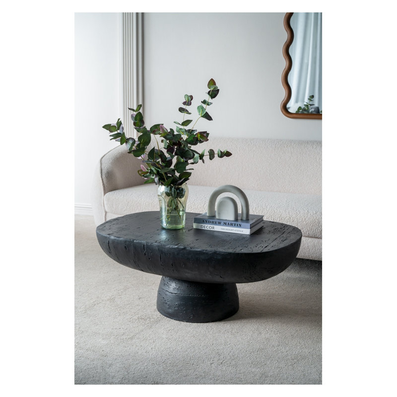 Table basse ovale noire - Piédestal en oxyde de magnésium de 36 po de longueur x 24 po de largeur x 15 po de hauteur pour le salon