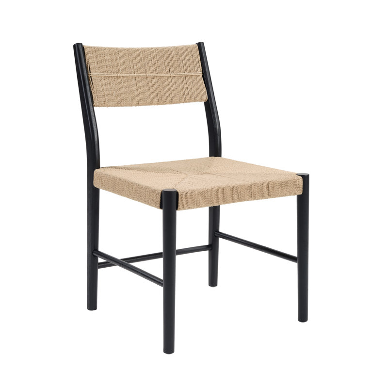 Chaises de salle à manger en bois d'hévéa massif et corde tissée à la main Renwicke, 2, Corde beige / noir