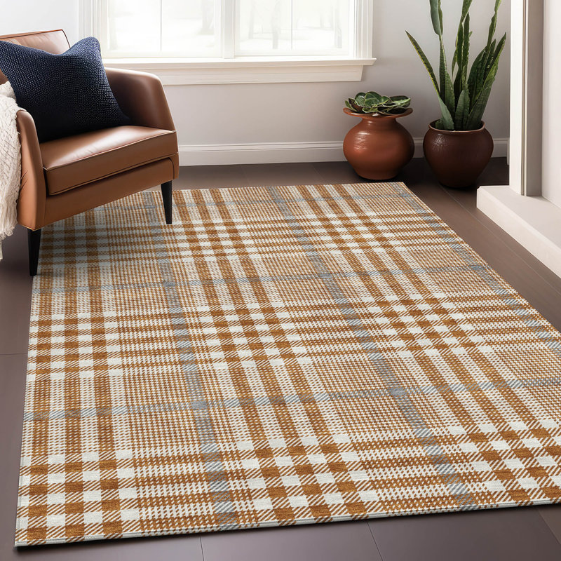 Paprika Plaid Flat Woven Synthetic Indoor/Outdoor Rug