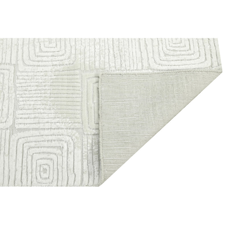 High-Quality Hand-Knotted Ivory And White Area Rug, Rectangle 5' x 8'