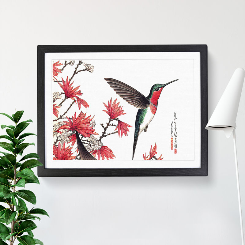 Japanese Hummingbird - Single Picture Frame Print, Black, 46cm H x 64cm W x 2cm D