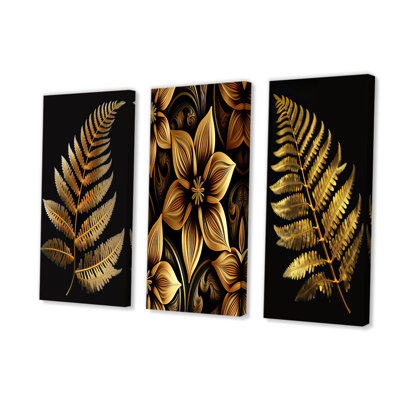 " Golden Fern On Black I " 3 - Pieces