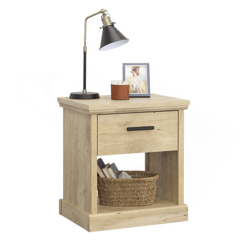 Table de chevet en bois d'ingénierie avec tablette ouverte et tiroir lisse, brun