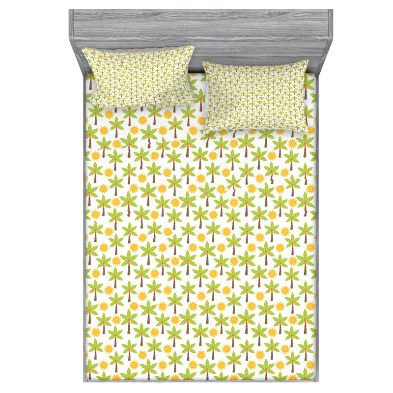 Palm Tree Microfiber Sheet Set, Queen Sheet Set with Fitted Sheet